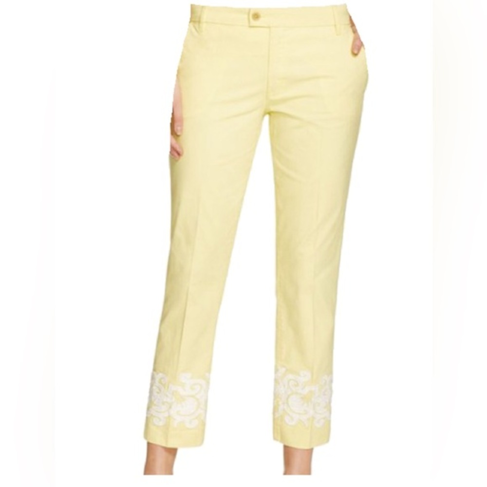 Tory Burch NWT Adrienne Lemon Embroidered Chino Pants 29 Resort